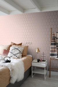 ESTA art deco wallpaper pink with golden arches