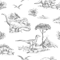 ESTA behang met dinosaurussen zwart wit