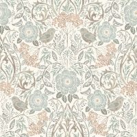 ESTA wallpaper with flowers and birds art nouveau style green, blue and pink