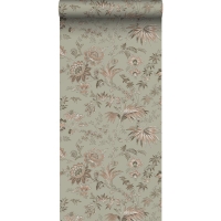 ESTA wallpaper with flowers in mintgreen and old pink