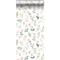 ESTA wallpaper with flowers white, pink and green