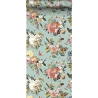 ESTA wallpaper with flowers vintage style greyish green