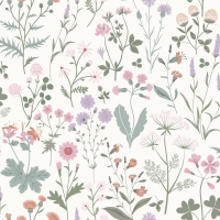 ESTA wallpaper with wild flowers in green, terracotta and pink
