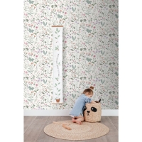 ESTA wallpaper with wild flowers in green, terracotta and pink