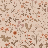 Papier peint à motif de fleurs sauvages en rose et terre cuite