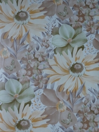 Vintage floral wallpaper with big flowers and butterflies