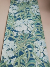 Vintage wallpaper with white and light blue flowers