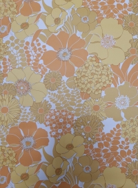 Vintage bloemenbehang oranje en geel