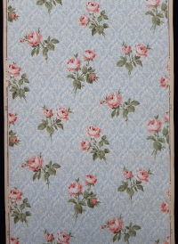 Blue medallion with roses fifties wallpaper