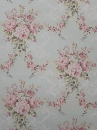 Pink flowers with light blue background fifties wallpaper