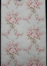 Pink flowers with light blue background fifties wallpaper