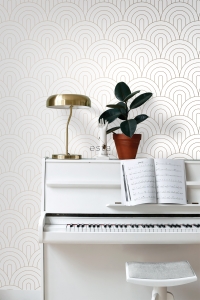White with golden arches art deco wallpaper