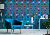 Premium wallpaper Neon kiss Blue