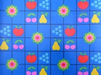 fruit and flowers on a blue background