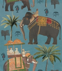The elephants procession wallpaper blue