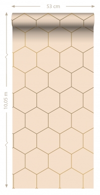 Papier peint hexagone beige-or