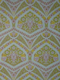 Pink, yellow and green floral damask vintage wallpaper