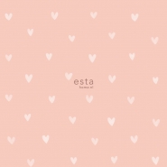 ESTA behang witte hartjes op een roze achtergrond