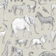 Papier peint avec des animaux de la jungle en vert et gris