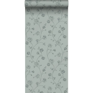 ESTA wallpaper toile de jouy with roses in greyed green