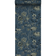 ESTA wallpaper with flowers in dark blue and olive green