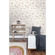 ESTA wallpaper with unicorns in beige and soft pink