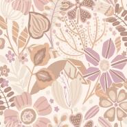 Papier peint à motif de fleurs en lilas et beige
