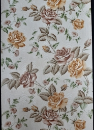 Papier peint vintage fleurs blanc, marron et orange
