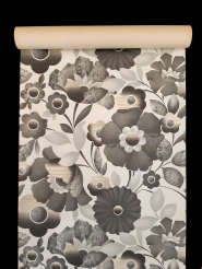 Papier peint vintage avec grandes fleurs gris