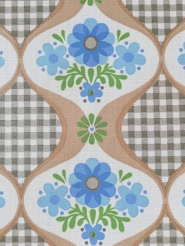 Vintage behang met blauwe bloemen