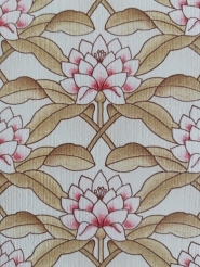 Vintage wallpaper with pink and beige lotus flowers
