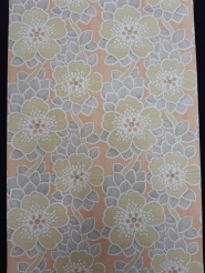 Oranje, geel-groen vintage bloemenbehang