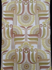 Brown, green and yellow vintage geometric wallpaper
