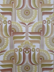Brown, green and yellow vintage geometric wallpaper