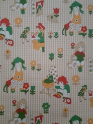 Vintage kids wallpaper brown, green, yellow and red