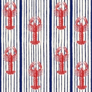 Luxebehang met rode kreeften op een blauwe achtergrond